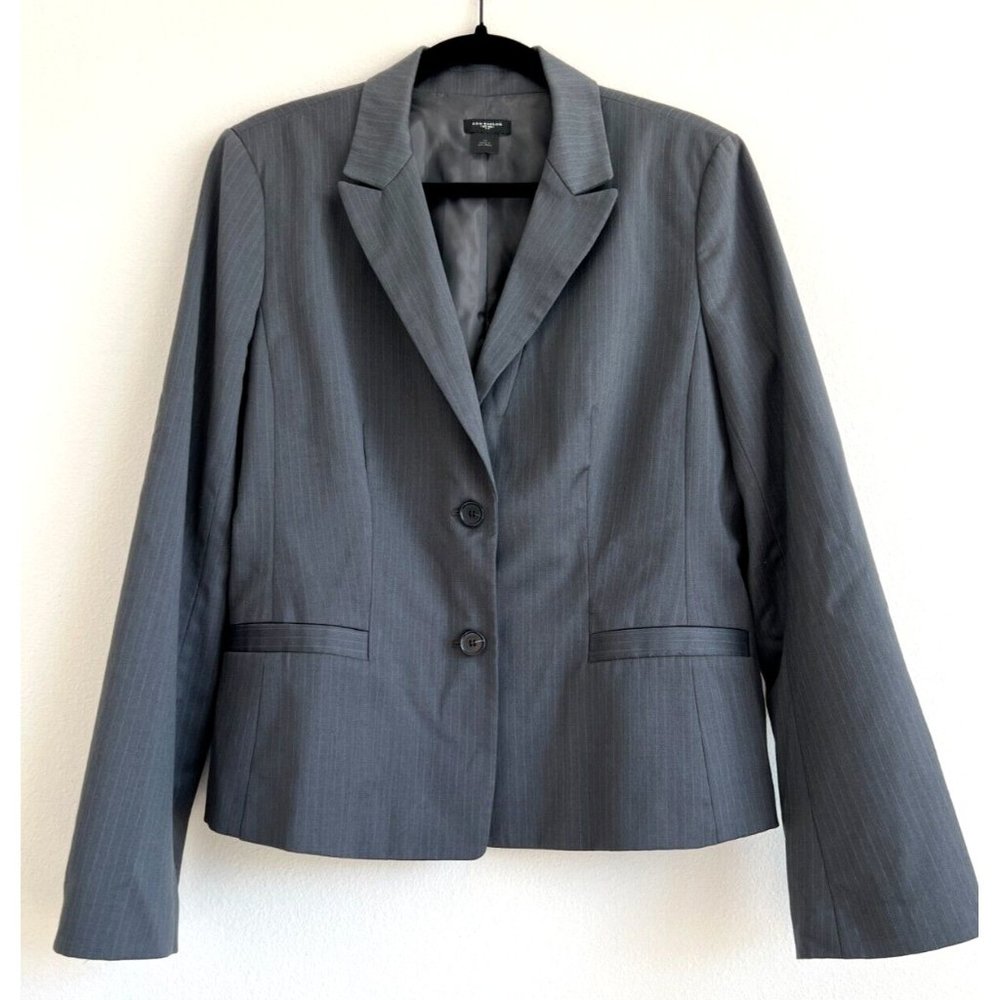 Ann Taylor Gray Pinstripe Blazer size 12 Wool Blend
